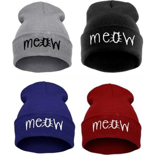 Baby Hats Boy Girl Soft Warm Chunky Cartoon MEOW Letter Beanies Toddler Winter Hip-hop Outdoor Caps 2-8T