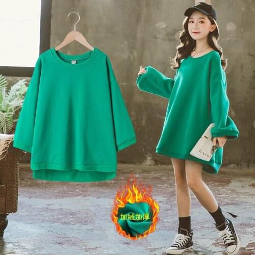 Childrens Long-sleeved Loose Clothing Girls' Solid Color T-shirts Pullovers Kids Tops Teenagers Clothes Girl Sweater Jackets