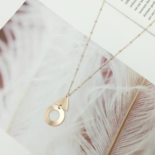 Circle Triangle Pendant Necklace Rose Gold Color Alloy Long Statement Necklace Women Accessories Jewelry Mrs win