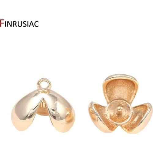 End Bead Caps DIY Jewelry Accessories Brass Metal Plated 14k Real Gold Flower Caps For Pearl Beads Pendant Hanging