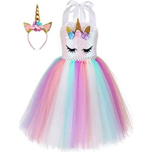Unicorn Costume for Girls Dress Up Clothes for Little Girls Rainbow Unicorn Tutu with Headband Birthday Gift