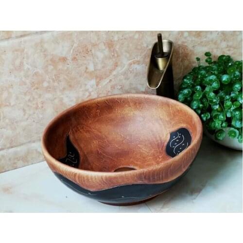Bathroom Round Ceramic Vessel Sink Vanity Artistic Basin with Pop up Drain Combo AB243