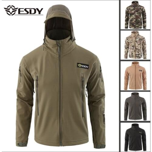 ESDY Camo Mens soft shell hunting Jacket Tactical Army Fan Outdoor Jacket winter waterproof military jacket for mountain Riding