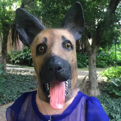 Halloween German Shepherd Latex Dog Head Animal Mask Full Face Adult Mask Masquerade Fancy Dress Cosplay Costume Props