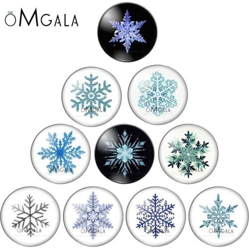 Cute Winter Snowflake Art Patterns 10mm/ 12mm/14mm/18mm/20mm/25mm Round photo glass cabochon demo flat back Making findings