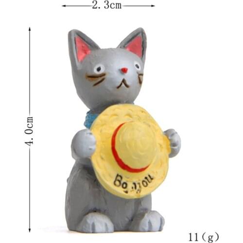 1PC Cartoon Straw Hat Cat Mini Figures Cute Kitten Landscape Miniature Figurines Collection Decoration Dolls for Children Toys