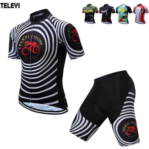 Teleyi 2019 Mens Cycling Clothing Zipper Breathable Gel Pad Bicycle Clothing Summer Cycling Jersey Set Maillot Ciclismo Hombre