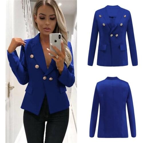 New Fashion 2020 Thin Blazer Jacket Womens Double Breasted Vintage Outerwear Turn Down Collar Slim Jacket Outwear Female R890