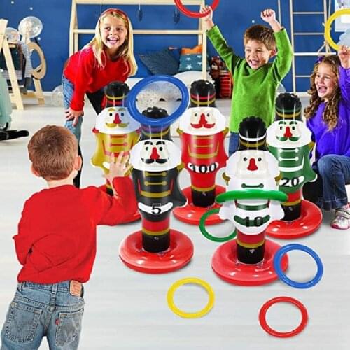 Newly Inflatable Outdoor Ring Toss Toy Set Portable Lightweight Colored Snowman and Hoops Creative Carnival Supplies