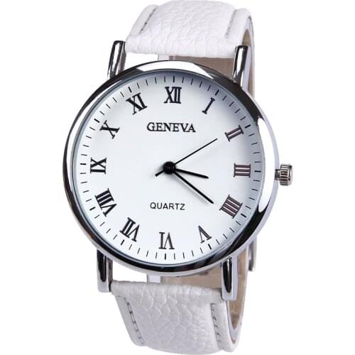 New Elegant Fashion Watch Women Small Roman Numbers Quartz Men Business wristwatch White Face Student watch Geneva Style