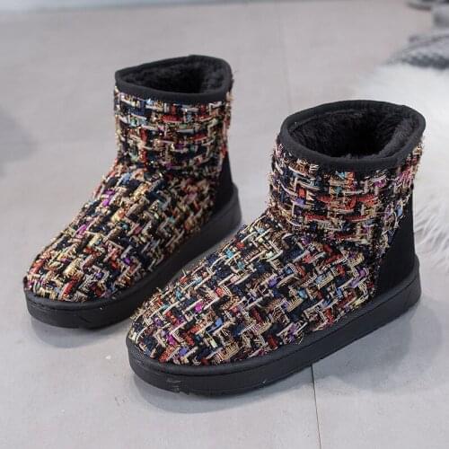 Winter New Sweet stitching Plus Velvet Thick Snow Boots Female Short Tube Flat Cotton Shoes Students Warm Cotton Boots W22-09