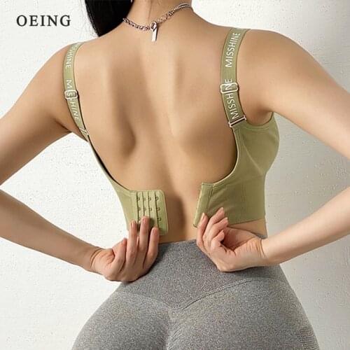 OEING Sports Bra Sexy Letter Yoga Crop Top Women Push Up Underwear Shockproof Fitness Vest Girls Gym Shirt Sport Sportswear