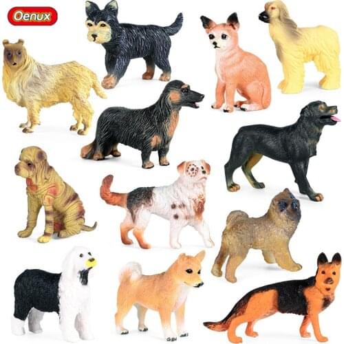 Oenux Simulation Lovely Pet Dogs Action Figures Cute Pomeranian Sausagedog Chihuahua Canecorso Animals Model Figurine Kids Toy