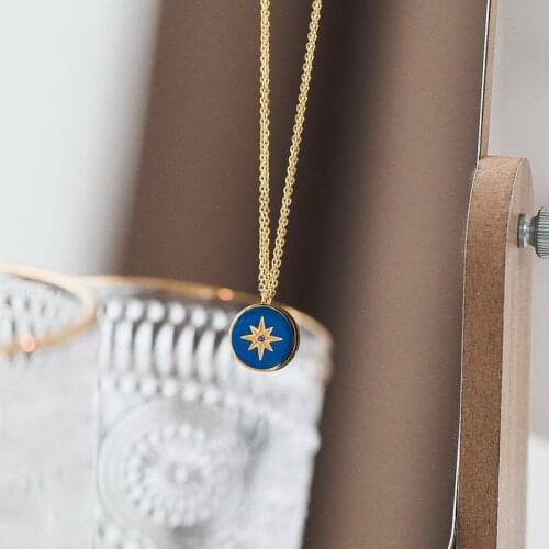 YUN RUO Yellow Gold Color Lucky Enamel Polaris Pendant Necklace Woman Fashion 316L Titanium Steel Jewelry Birthday Gift Not Fade