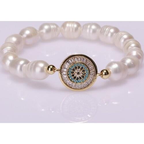 5pcs Natural Freshwater Pearl Copper Micro-inlaid Zircon Evil Eyes Multi-style Accessories Connector Charms Unisex Bracelet 2020