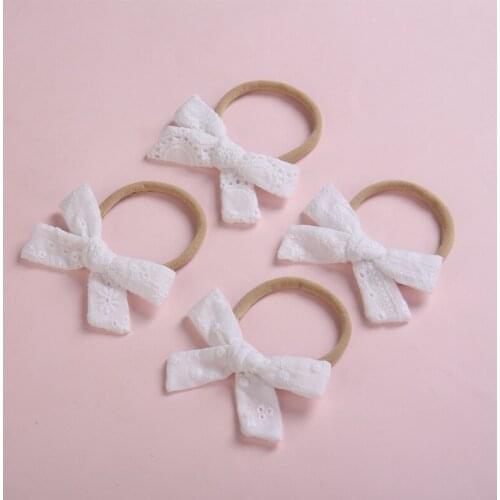 12 pcs/lot, White Lace handtied Bow Nylon Headbands, School girls eyelet bow headband baby hair accessories