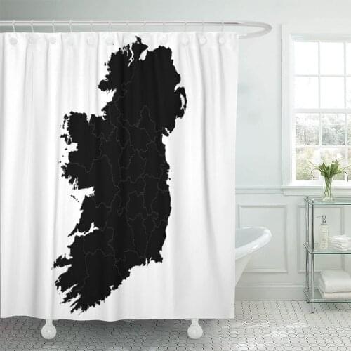 Drawing Map Ireland Country on Outline Shape Abstract Atlas Shower Curtain Waterproof Polyester Fabric 72 x 78 Inches Set