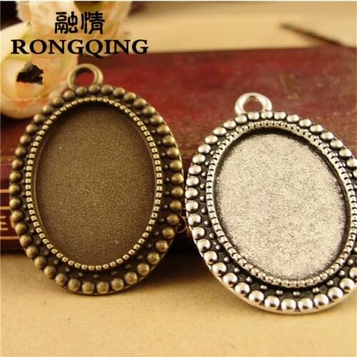 RONGQING 25*18MM 40pcs/lot classic style Retro Necklace Tray Cabochon Base Setting DIY Accessories Wholesale Craft