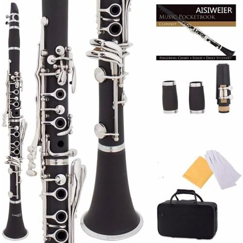 Sponsored]Mendini by Cecilio B Flat Clarinet with 2 Barrels, Case, 10 Reeds, Mouthpiece and Warranty-Black Ebonite