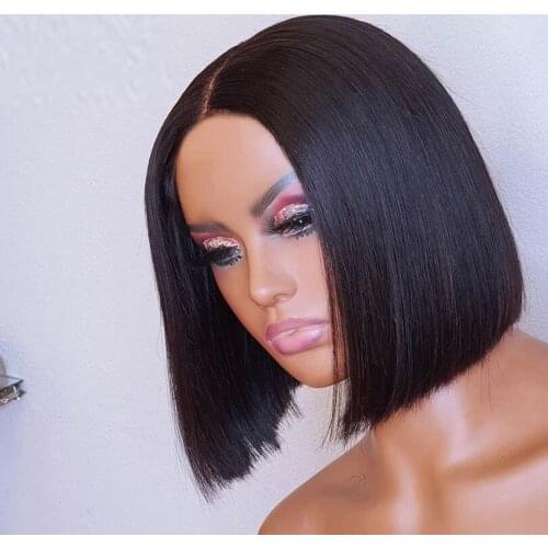 Silky Straight 1B Black 99J Wig Short Bob Synthetic Wig Ombre Red Color Heat Resistant Hair Middle Part Fake Scalp Medium Cap