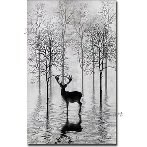 Nordic Style Abstract Gray Forest Scenery Canvas Oil Painting Art 100% Hand-painted Bedroom Wall Decoration Canvas Art Unframed