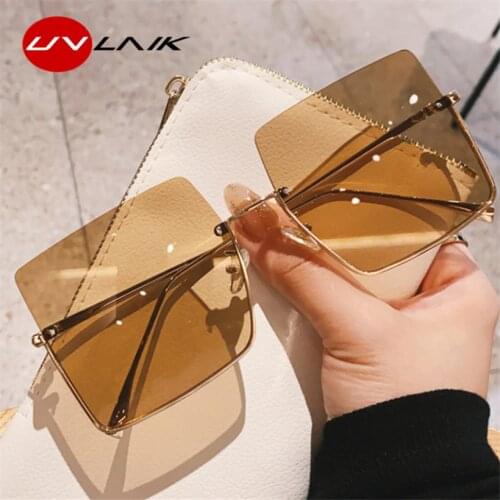 UVLAIK Vintage Ladies Sun Glasses Rectangle Rimless Women Sunglasses Eyewears Retro Square Oversized Eyeglasses Mirror