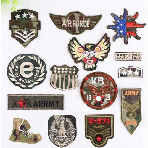 Military Patches Sticker Iron on Clothes DIY Heat Transfer Applique Full Embroidered Applications Outdoor Cloth Fabric Patches