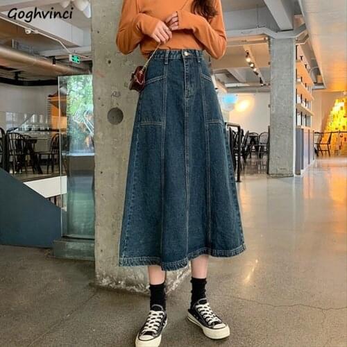 Plus Size 5XL Denim Blue Patchwork Women Skirts Vintage Fashion All-match Empire A-line Korean Style Retro Loose Button Chic Ins