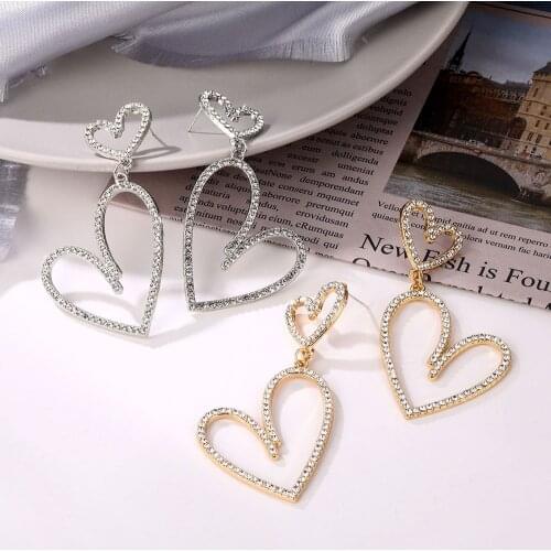 FNIO 2021 New Design Luxury Crystal Heart Stud Earrings Fashion Big Love Earrings For Woman Romantic Wedding Jewelry Accessories