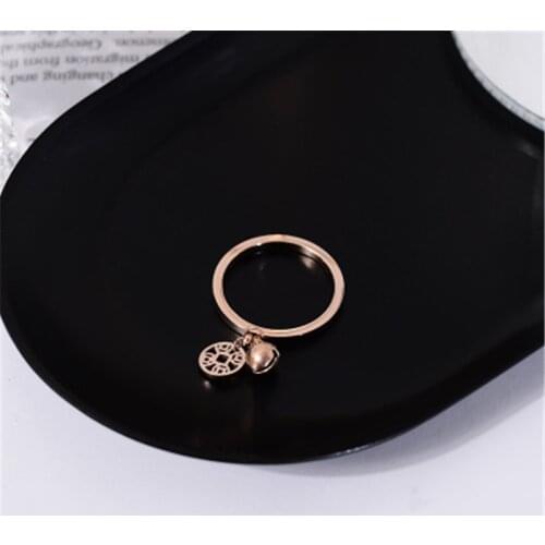 YUN RUO 2020 Fashion Vintage Coin Bell Finger Rings Rose Gold 316 L Titanium Steel Jewelry Woman Gift Never Fade Drop Shipping