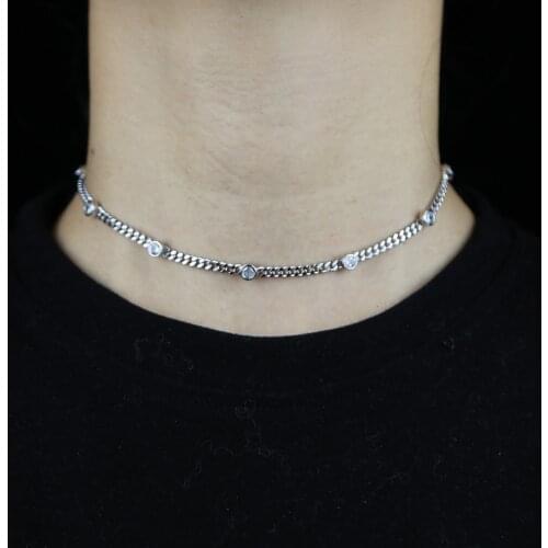 2021 Fashion Charm Tiny Round Stone Cute Choker Necklace Iced Out 4mm Bling Cz Curb Cuban Link Chain For Women Clavicle Jewelry