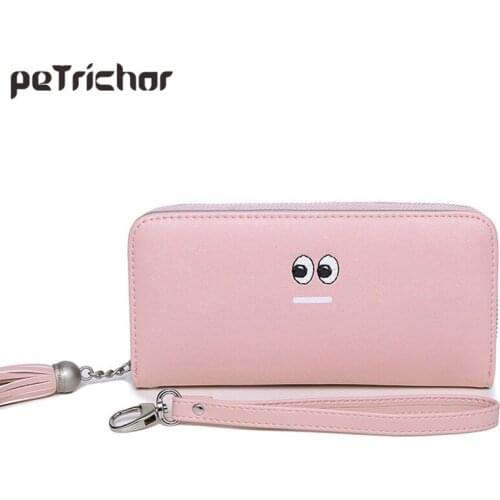Women Clutch Wallet New Style Tassel Zipper PU Leather Cute Female Purses Coin Pocket Lady Long Band Cartoon Print Girls