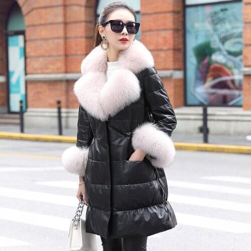 Genuine Sheepskin Winter Coat Women Fox Fur Collar Down Jackets for Real Leather Jacket Chaqueta Mujer MY4201