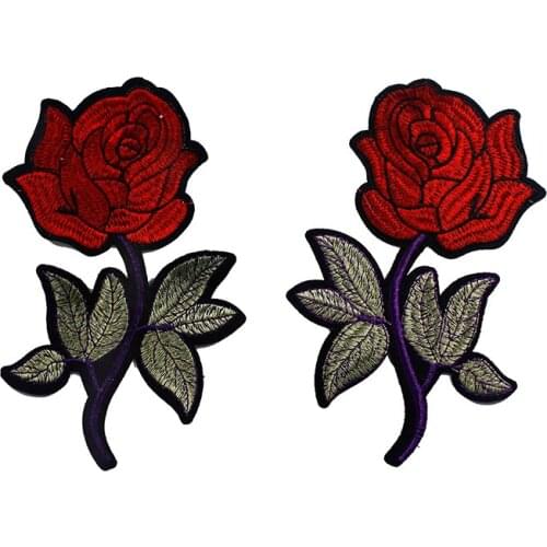 10pair Red Floral Lace Embroidery Applique Lace Fabric Patches Sew on Embossed Applique Dress Decorated Sewing Supplies TH358