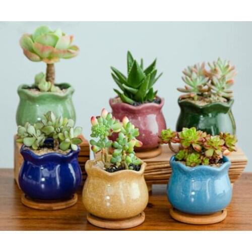 2pcs Ice Crack Flowerpot Succulent Plant Vase Flower Pot Desktop Oranments Home Garden Balcony Decor