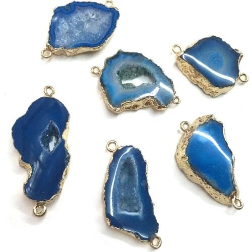 2020 Natural Stone Pendant Irregular Blue Agated Connector for Jewelry Making Necklace Accessories Gifts for Women 15x30-15x35mm