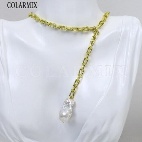 3 Pcs Punk chain Baroque Pearls Pendant Necklace Fashion Jewelry Chain Gold Pearls Pendant necklace Elegant Necklace 90031