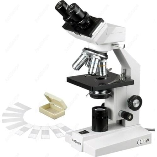 Binocular Biological Microscope-AmScope Supplies 40x-1000x Binocular Biological Microscope + Slides