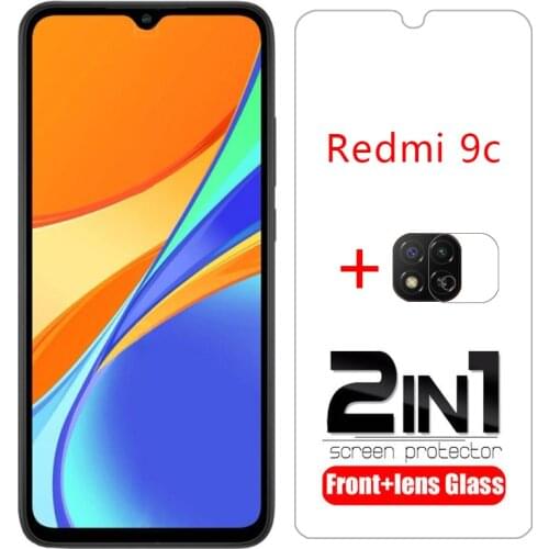 Case on redmi 9c cover screen protector tempered glass camera lens film for xiaomi readmi 9 c redmi9c nfc protective phone coque
