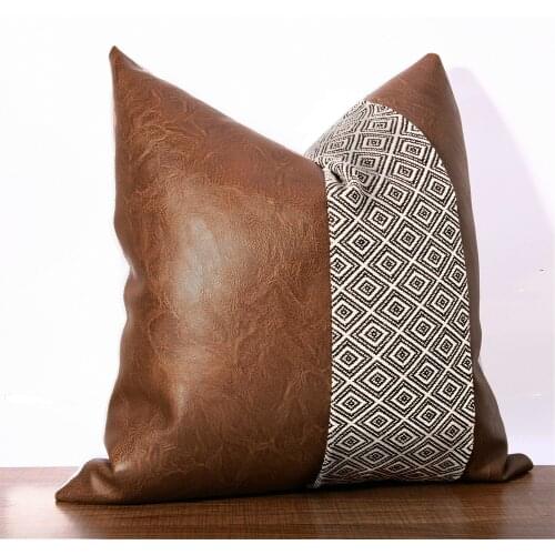 Argyle Faux Leather PU Cotton Decorative Throw Pillow Covers for Couch Bed Sofa, Modern Home Decor Living Room Cushion Cases
