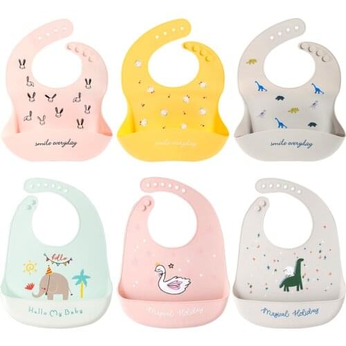 Baby Bibs Fashionable Silicone Cartoon Print Lightweight Soft Adjustable Infant Bandana Bibs Newborn Baby Feeding Tableware