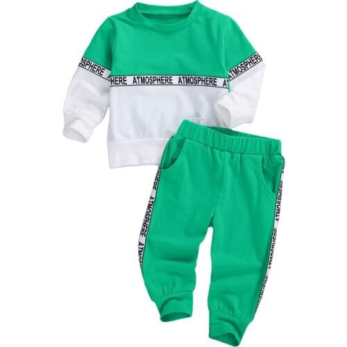Kids Baby Boy Girl Tracksuits Autumn Letter Print Two Pieces Sets Active Round Neck Pullover Tops Long Pants Infant Baby Outfits