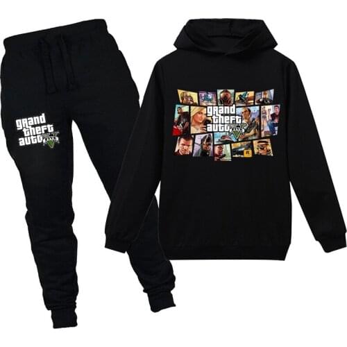Kids Grand Theft Auto V GTA 5 Hoodies Pants 2pcs Sets Long Sleeve Pullover Boys Sweatshirt Girls Clothing T-shirt 2-16Years Suit