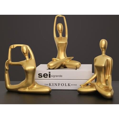 Home Decoration Resin Sculpture Statue Room Decoration Creative Golden Crafts Yoga Dance Movement Modern Character Decoration