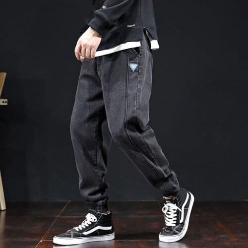 New Oversized Harem Jeans Trousers Outdoor Sport Cycling Climbing Trekking Elastic Waist Drawstring Casual Leggings Mens Pants
