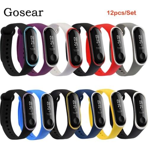 Gosear 12pcs Double-Color Replacement Wristband Watch Strap Bracelet Band for Xiaomi Xiao Mi MiBand Mi Band 3 4 Band3 Band4
