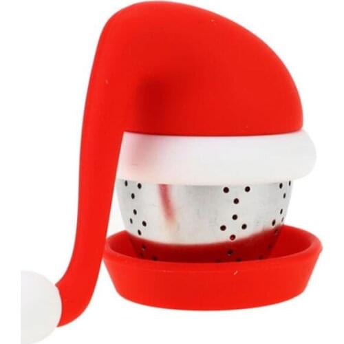 Creative Design Santa Hat Tea Strainer Steel Ball Food Grade Silicone Tea Bags Filters Christmas Gifts LX7761