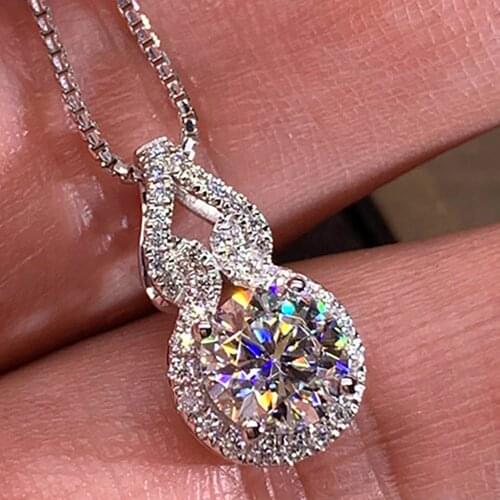 14K White Gold Women Pendants Necklaces Moissanite Diamond 0.5 1 2 3 4 5 Carat Round Gourd Wedding Engagement Party Gift