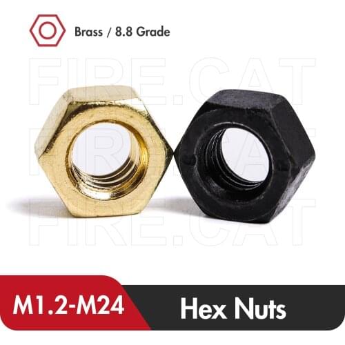 M1.2 M1.4 M1.6 M2 M2.5 M3 M4 M5 M6 M8 M10 M12 M14 M16 M18 M20 M22 M24 Metric Brass Hexagon Hex Nut DIN934 Black Oxide Hex Nuts