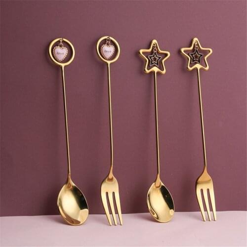 Creative Stainless Steel Spoon Pendant Star Spoon Heart Shaped Coffee Stirring Spoon Wedding Spoon Fork Set Tableware Decoration